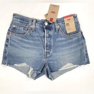 Levi's Blue Distressed High-Rise Jean Shorts